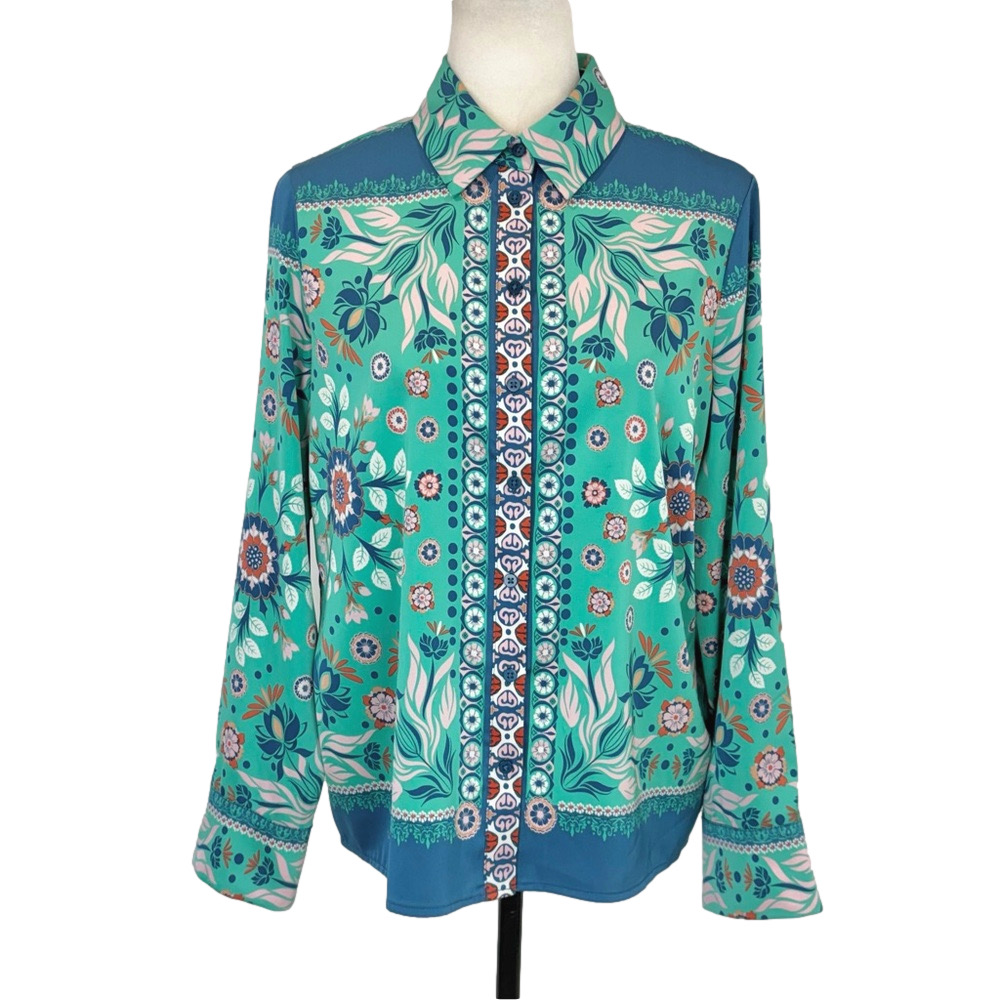 Maison d"Amelie green floral shirt